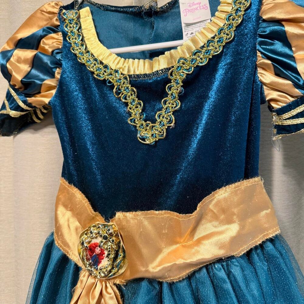 Disney Princess Merida Brave kids teal blue dress gold trim & gold ornate 3T-4T - Picture 3 of 7